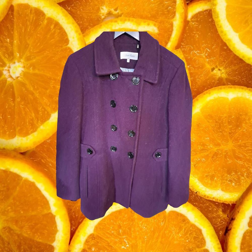 Calvin Klein Purple Wool Pea Coat Size 10